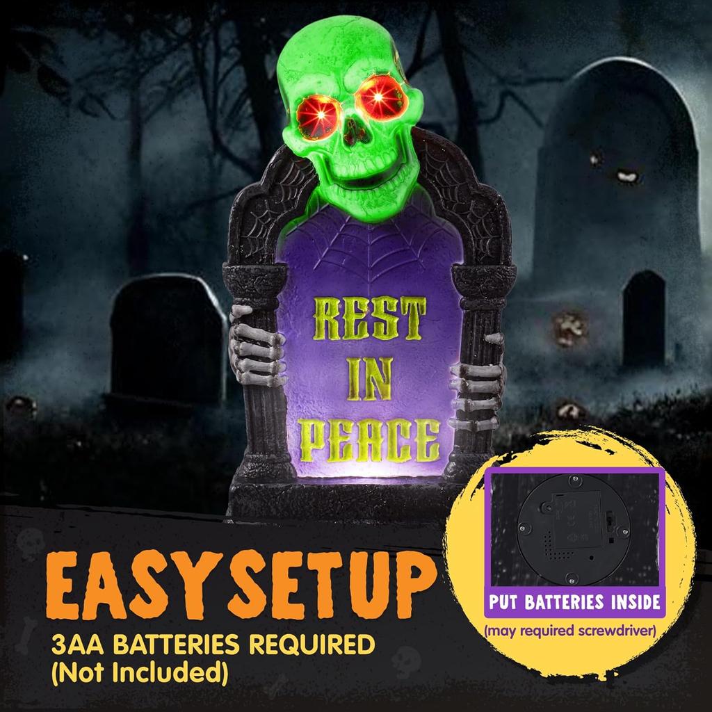 Halloween Graveyard Tombstone Decorations Outdoor Glow Skeleton Gravestone Plastic Scary Haunted House JOYFY LED 16.5 Entertaining Play Safe