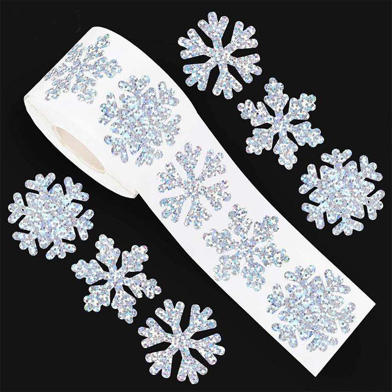 Party Christmas Gift Wrapping Label Children Scrapbook Stationery Stickers 500pcs Laser Christmas Snow Stickers