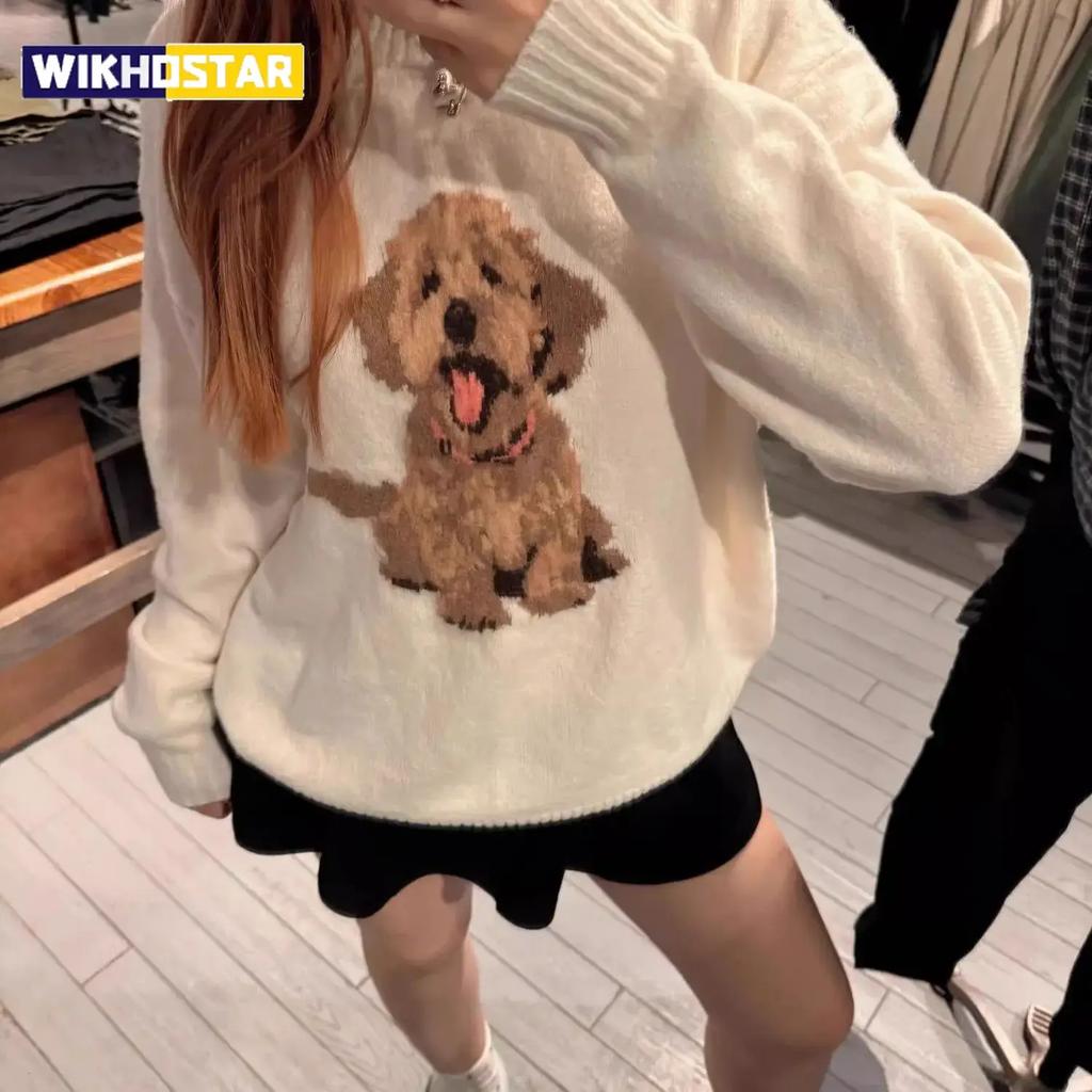 Japanese Sweet Cute Cartoon Print Knitted Sweater Women's Clothing Autumn Winter Knit Pullover Streetwear Long Sleeve Coats Tops