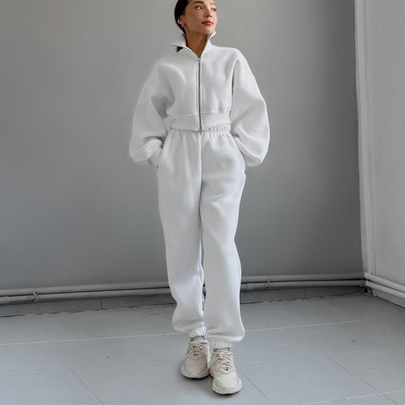 Womens Soft Fleece-Lined Long Sleeve Hoodie Elastic Waist Pants Set Casual Sporty Outfit Daily Wear