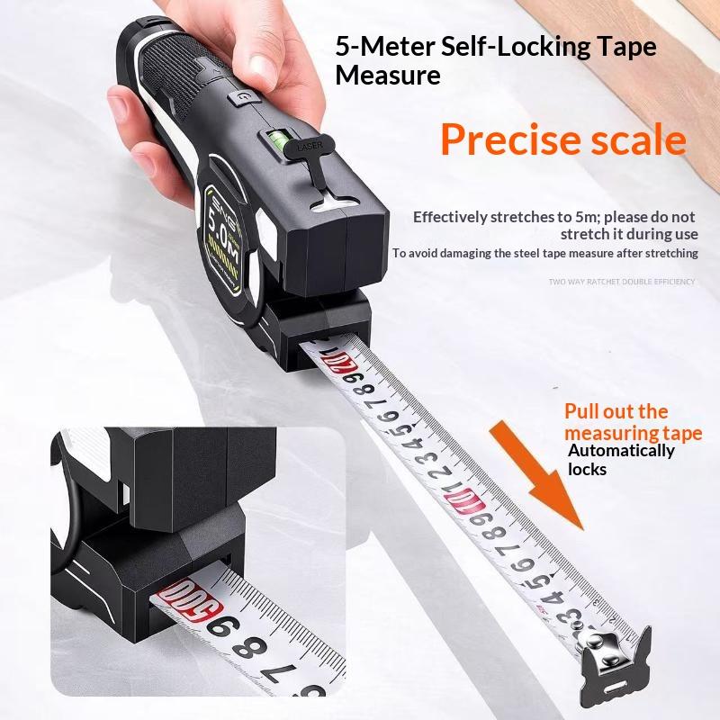 3-In-1 Laser Tape Measure 5M/16Ft, Green Laser, Type-C Charging, Auto Lock, Bubble Level For Diy, Construction & Home