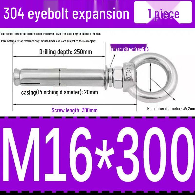 304 Stainless Steel Expansion Bolt with Ring Hook, M6/M8/M10/M12.