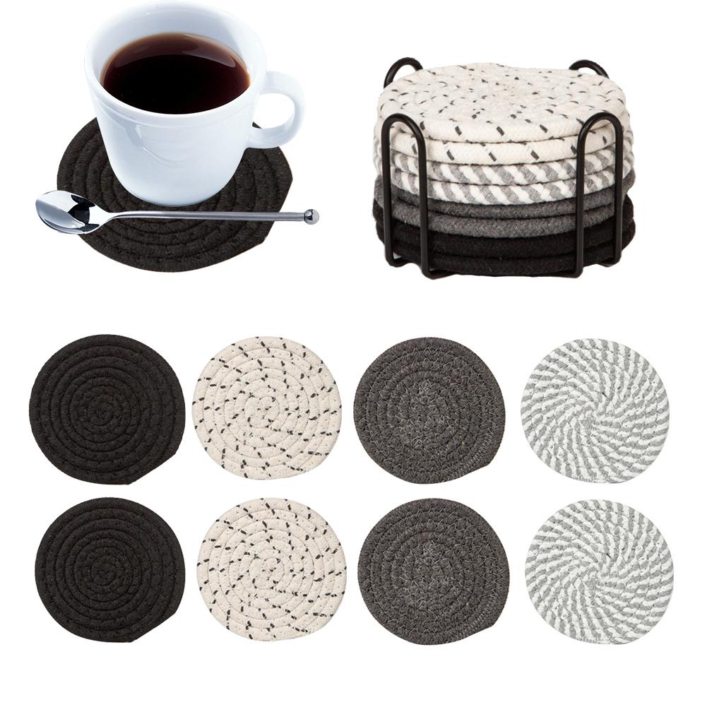 

8 шт. подставок под напитки с подставкой, впитывающие подставки, минималистичные подставки под чашки, круглые плетеные коврики для украшения центрального элемента обеденного стола