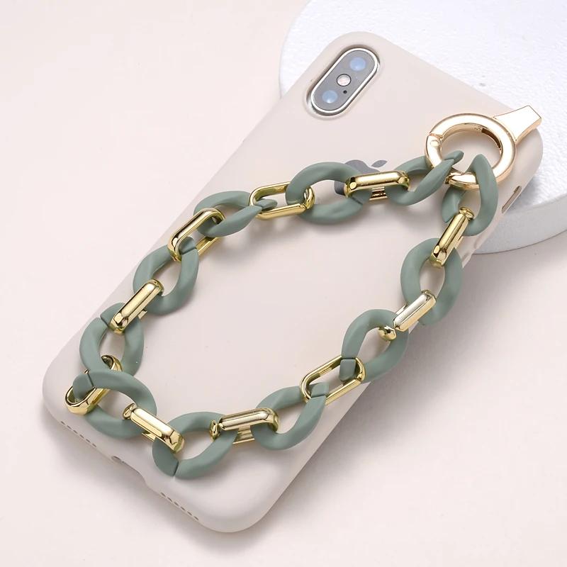 Classic Coloful Cellphone Hanging Cord Simple Metal Acrylic Beaded Mobile Phone Chain For Anti-Loss Telephone Lanyard Tether