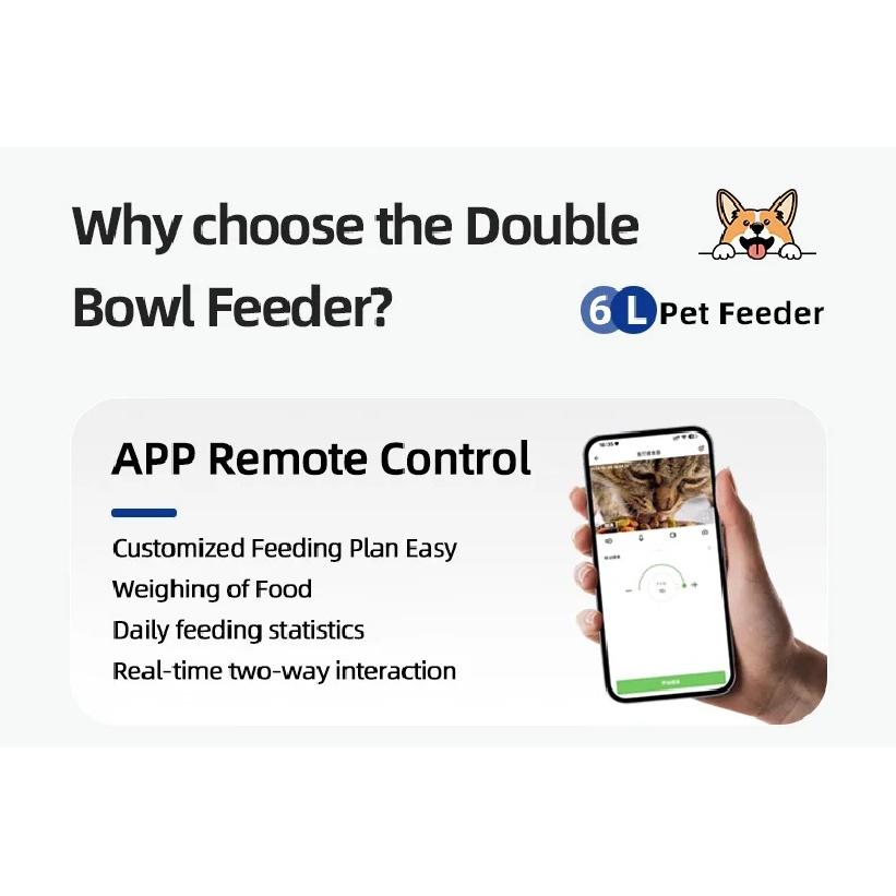 6L Double Bowl Tuya Smart WIFi Pet Feeder Automatic Cat Dog Slow Food Machine With Timed Quantitative Food Dispenser Bow