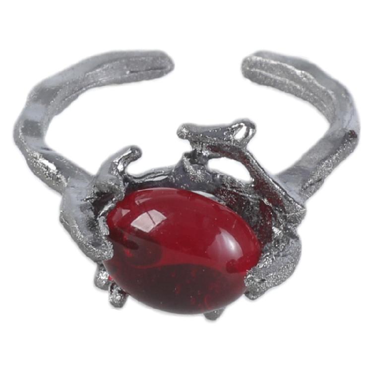 Black Thorn Lava Ring Gothic Style with Crystal Liquid Metal Open Ring Stylish Accessory for Parties or Everyday Wear