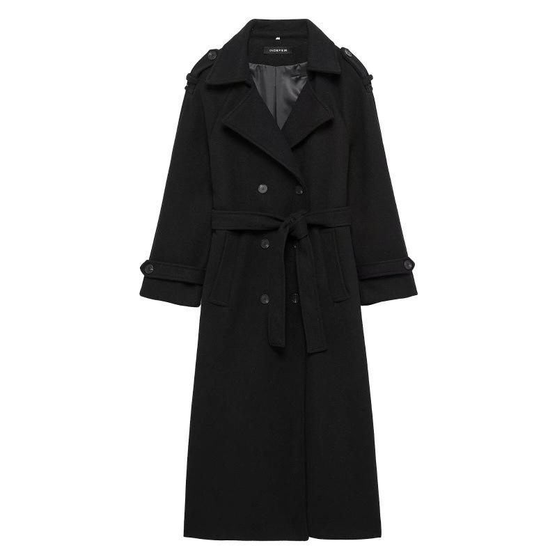 

Chic Casual Belted Wool Coat - European & American Style for Women Medium чорний