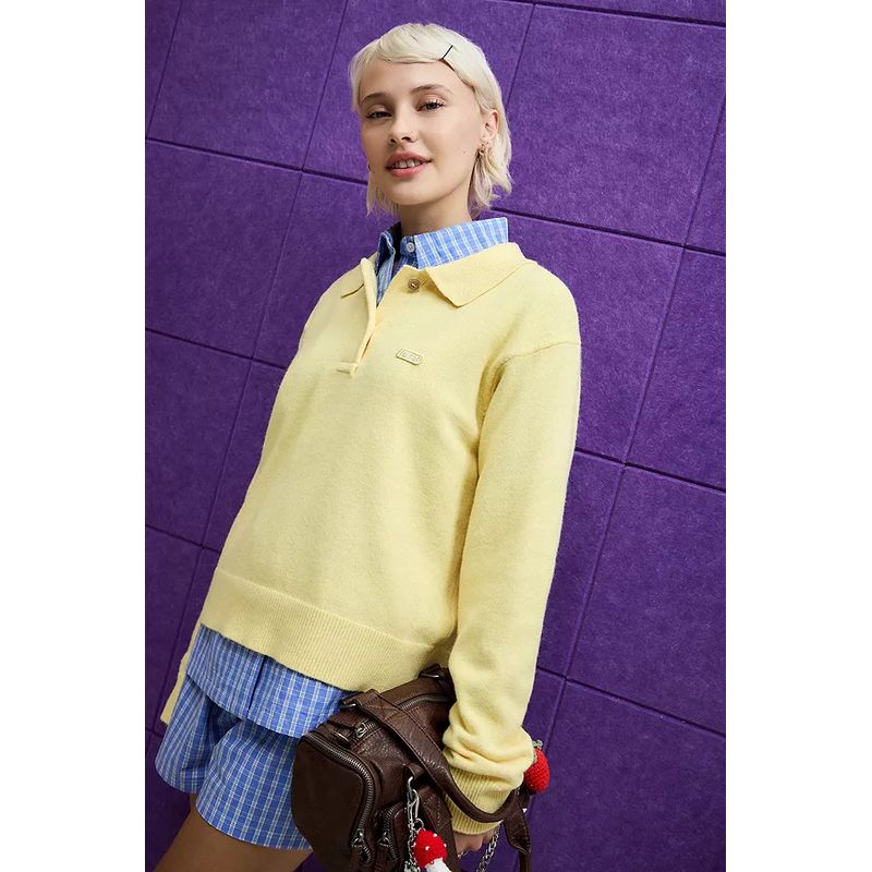 UO ~ IET * S * Frans... Retro Preppy Casual Furry Polo Collar Long sleeve Knit