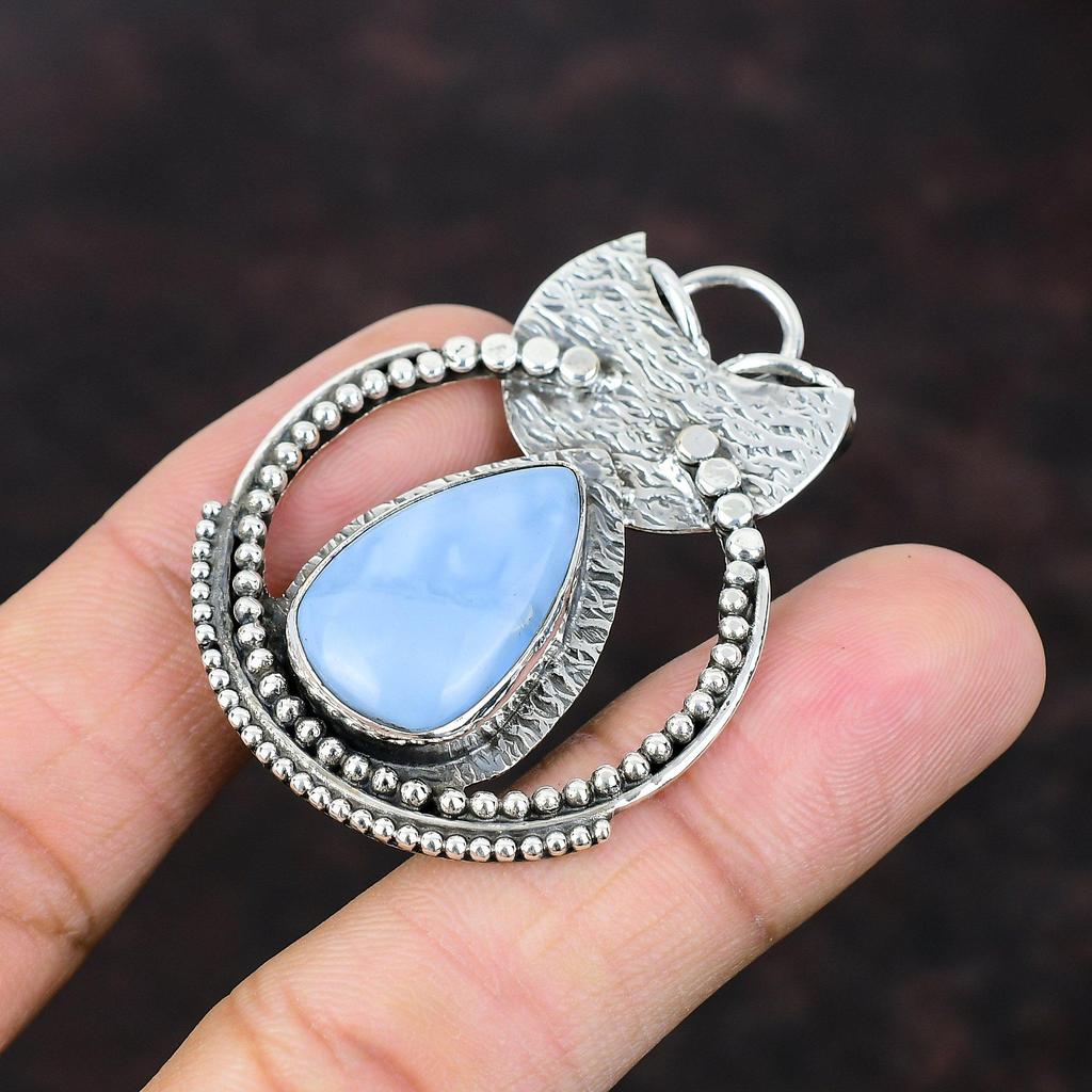 Owyhee Blue Opal Pendant Top Quality Gemstone Jewelry 925 Sterling Silver Pendant Handmade Stylish Jewelry Gift For Mother Brand New Jewelry