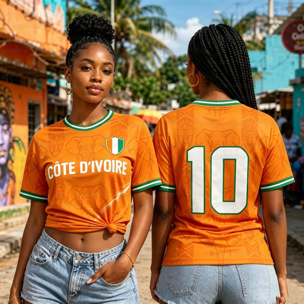 T-shirt Estiva Unisex Stampa Costa d'Avorio Scollo a V Manica Corta Maglietta Costa d'Avorio Maglie Taglie Forti T-shirt Sportiva Fan di Calcio