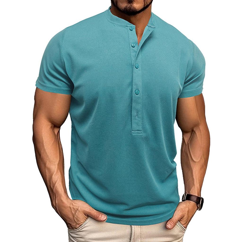 Men's Summer Solid Color Neck Short Sleeve Sports T-Shirt Tops