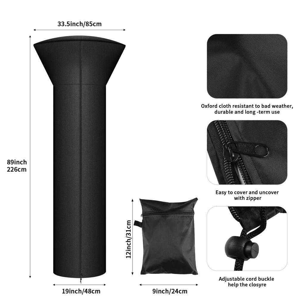 Waterproof Patio Heater Covers Umbrella Heater Cover Garden Furniture Protector All-Purpose Dust Cover with Zipper & Storage Bag