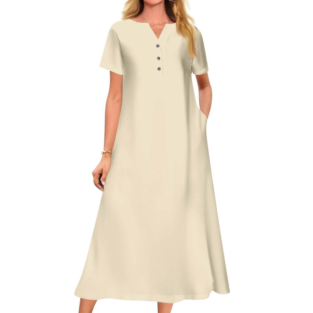 Damen Sommer Bedrucktes V-Ausschnitt Kurzarm Swing-Kleid