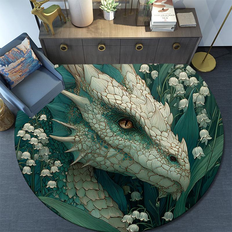 Dragon Round Area Rug,Carpet Rug for Living Room Bedroom Sofa Playroom Decor,Non-slip Floor Mat