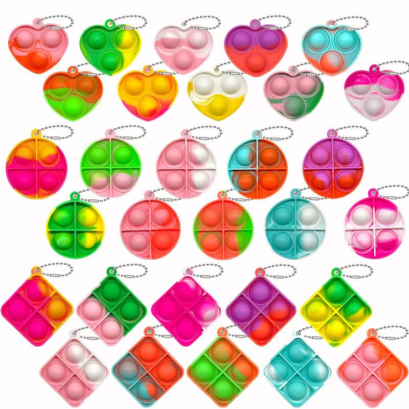 30Pcs Mini Pop Fidget Stress Relief Toys Bubble Squeeze Keychain Toys for Kids Adults Decompression Reduce Pressure Gifts