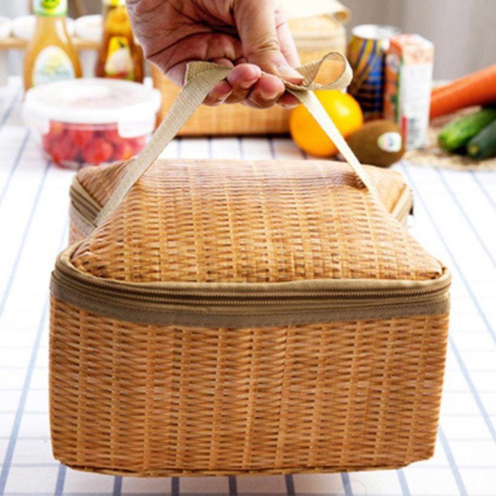 Khaki Thermal Cooler Large Capacity With Lid Shopping Basket Picnic Bag Lunch Box Food Container