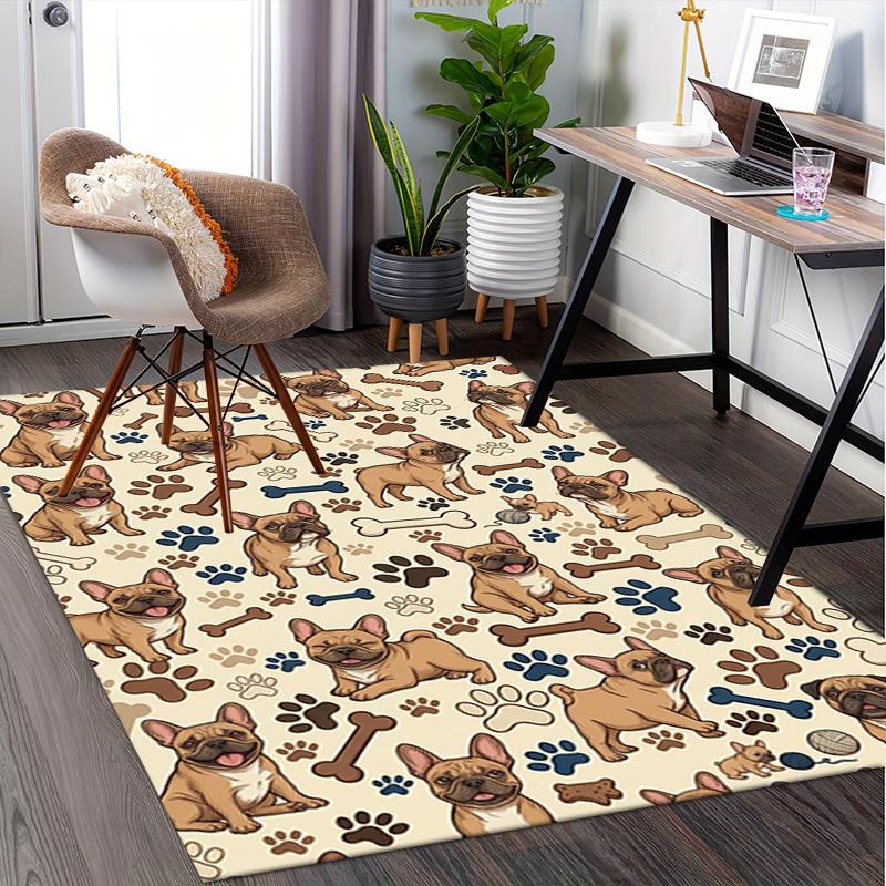 French Bulldog,Bone Pattern Pattern Printed Chair Mat -Decorative Mats for Office Tables,Coffee Tables - Durable and Fashionable Carpet03313 100cm x 120cm