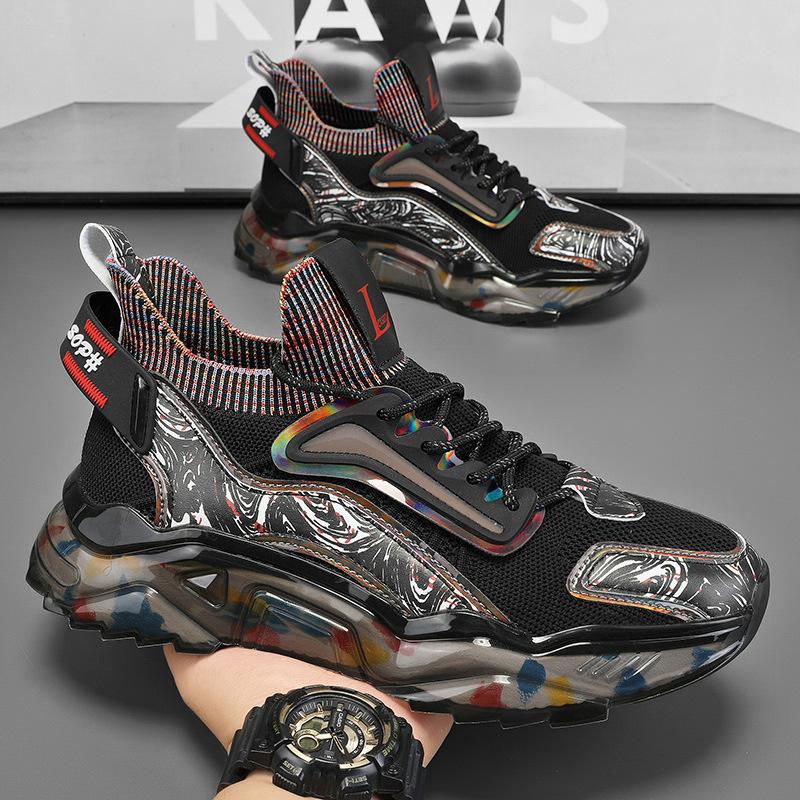 Autumn national sports shoes printed outsole ultra-light heightening platform running dad shoes large size men's shoes