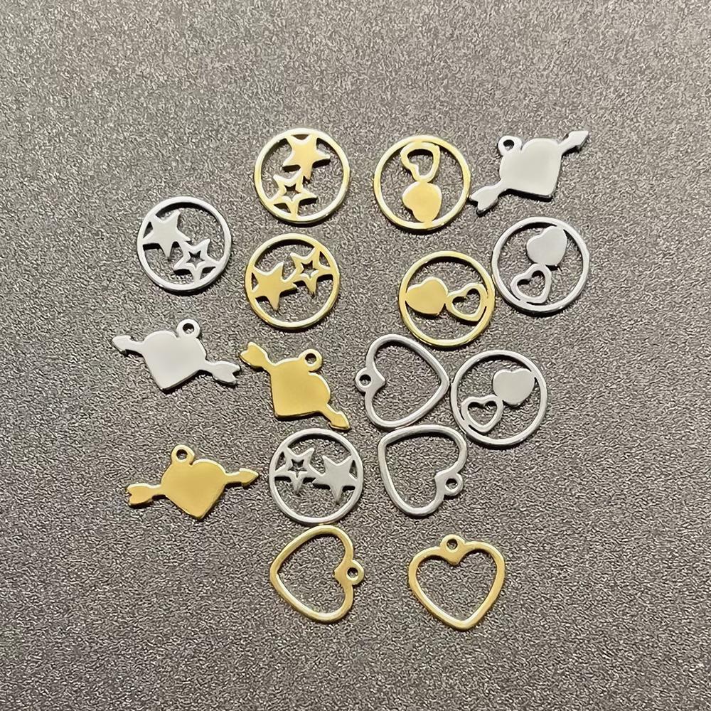 Teamer 5pcs Stainless Steel Charms for Jewelry Making DIY Accessories Sun Star Heart Moon Pendant for Bracelet Necklace Earrings