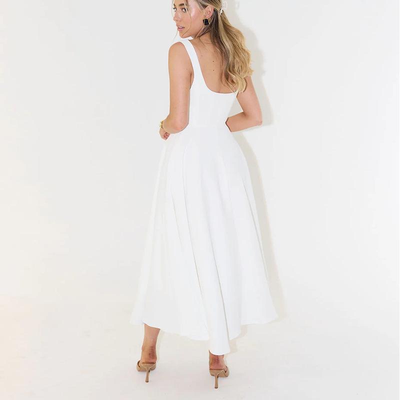 2024 Sommer Europäisches & Amerikanisches Schlichtes Sexy Midilanges Schlankmachendes Trägerkleid