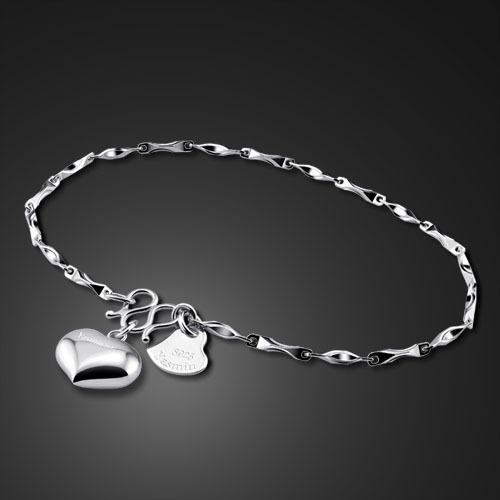 

Браслет-слиток с подвеской в форме сердца с платиновым покрытием, Простые 100 Простые женские украшения из имитации платины 1.5*16