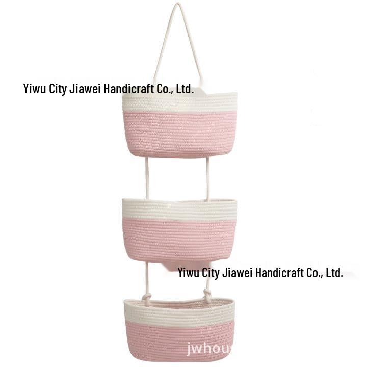 Three-Layer Wall-Mounted Cotton Rope Storage Basket - Decorative Indoor Organizer for Books and Sundries.