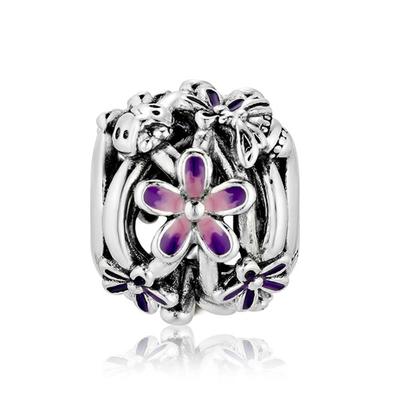 798772C02 Daisy Flower Purple Openwork Silver Charm