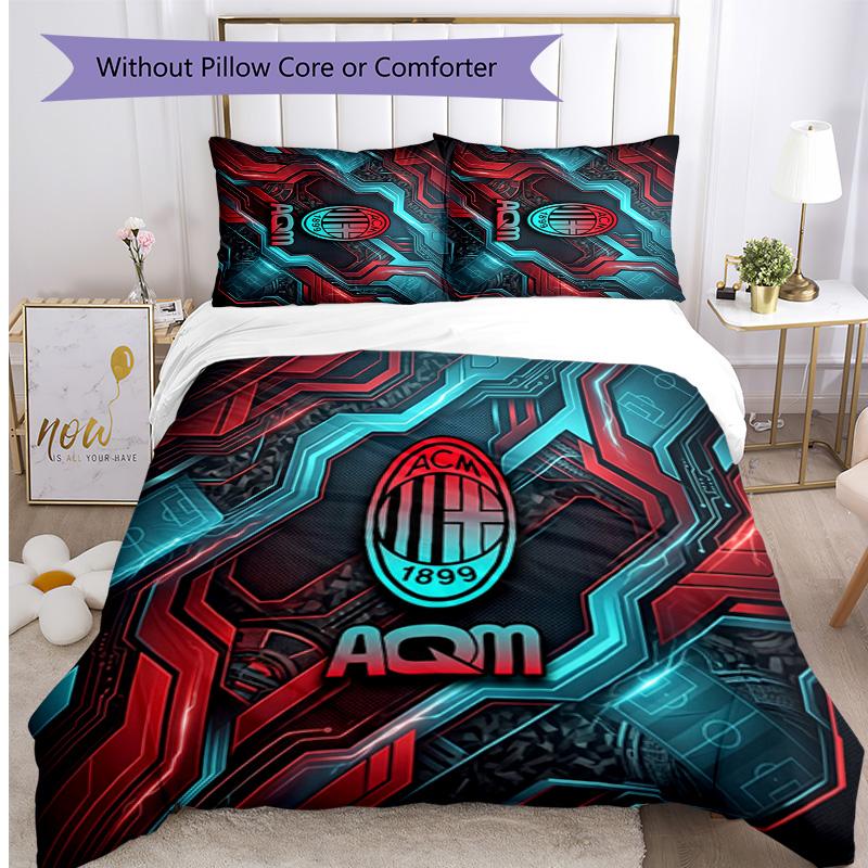Set Lenzuola Stampa AC Milan 3 Pezzi Morbido Delicato sulla Pelle Lavabile Copripiumino e Federe Set Stagione Unica Camera da Letto