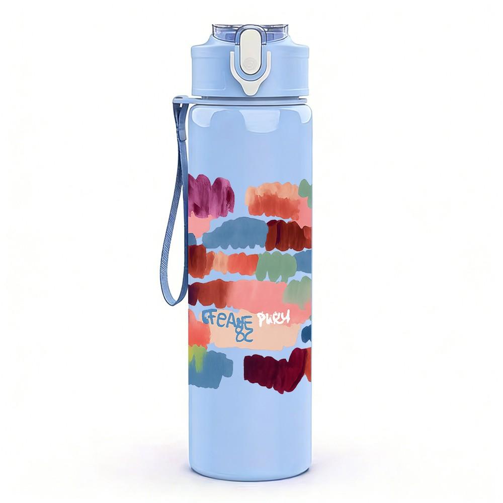 1PC Color Block Abstract Brush Art 750ml Color Plastic Sports Water Bottle Leakproof Flip Straw Lid Suitable for Sports Office Home Use