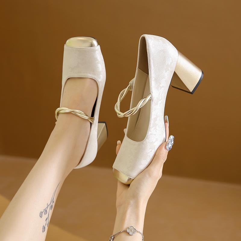 Fashion Shoes for Women 2024 Retro Medium Heeled Women's Single Party Shoes Soft ComfortableBallet Shoes Zapatos De Mujer