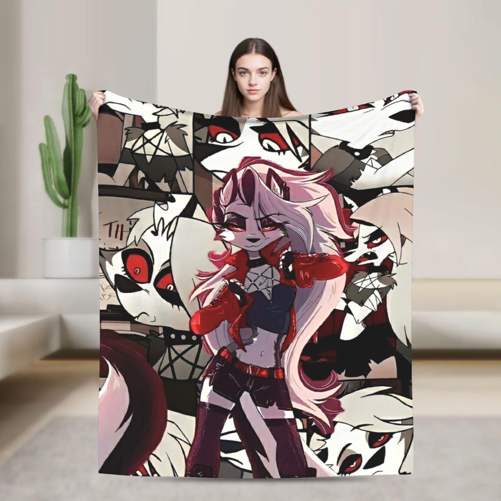 Loona Don't Care Dark Coral Fleece Plush Throw Blankets Helluva Boss Anime Blankets for Sofa Outdoor Ultra-Soft Bedding Throws