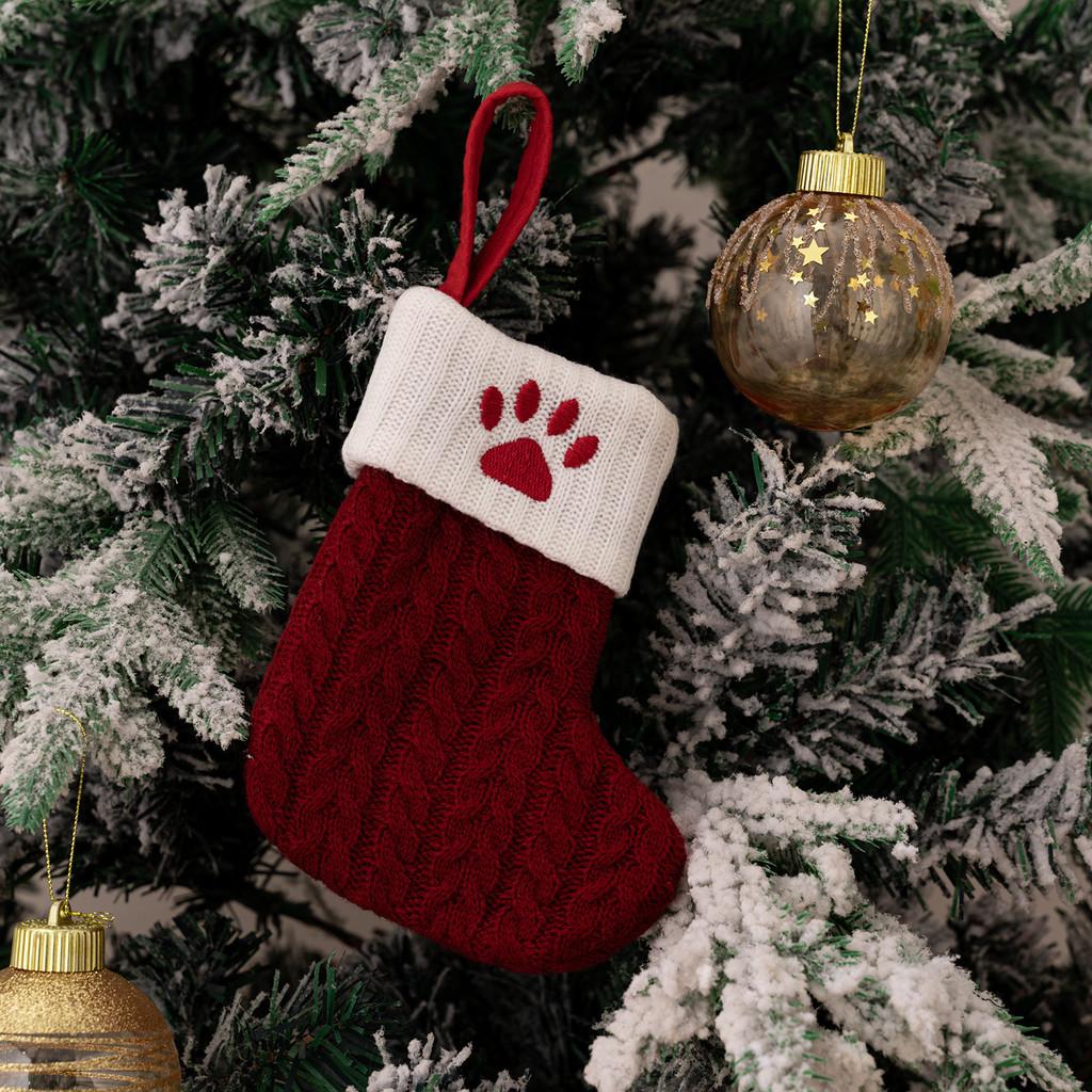 

Knitted Exquisite Red Christmas Stockings With Embroidered Letter Designs For Decor Festive Embroidered Red Paw