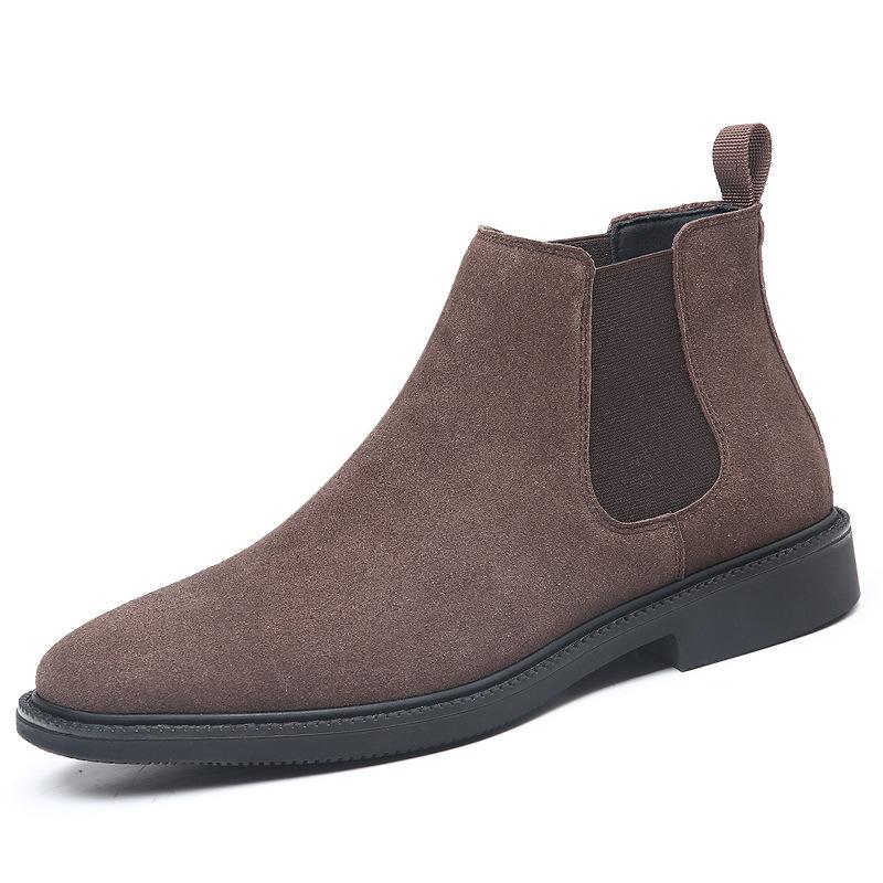 Black Suede Shoes Men's Chelsea Boots Winter Casual Genuine Leather Ankle Boots Mens Pointed Toe Short Boots Men High-top Shoes