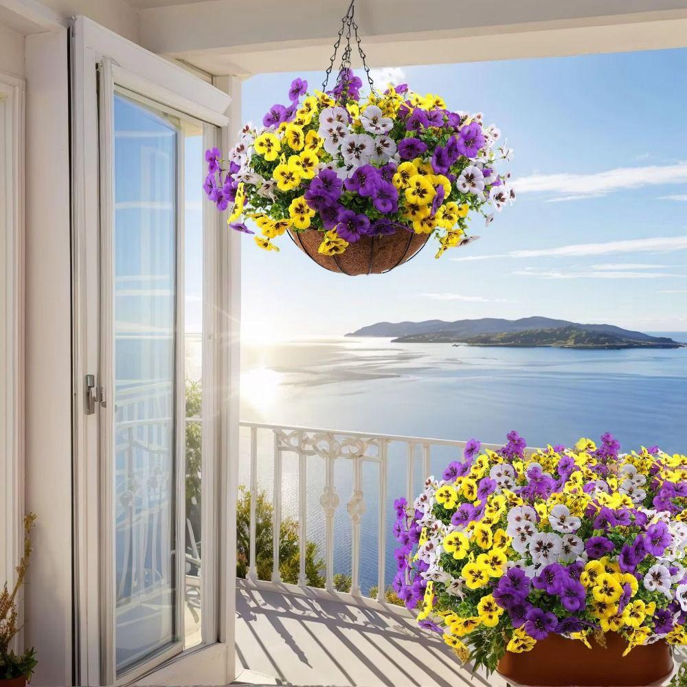 10Pcs/Set Fake Plants Artificial Pansy Flowers Simulated Violet Bouquet  Photography Props