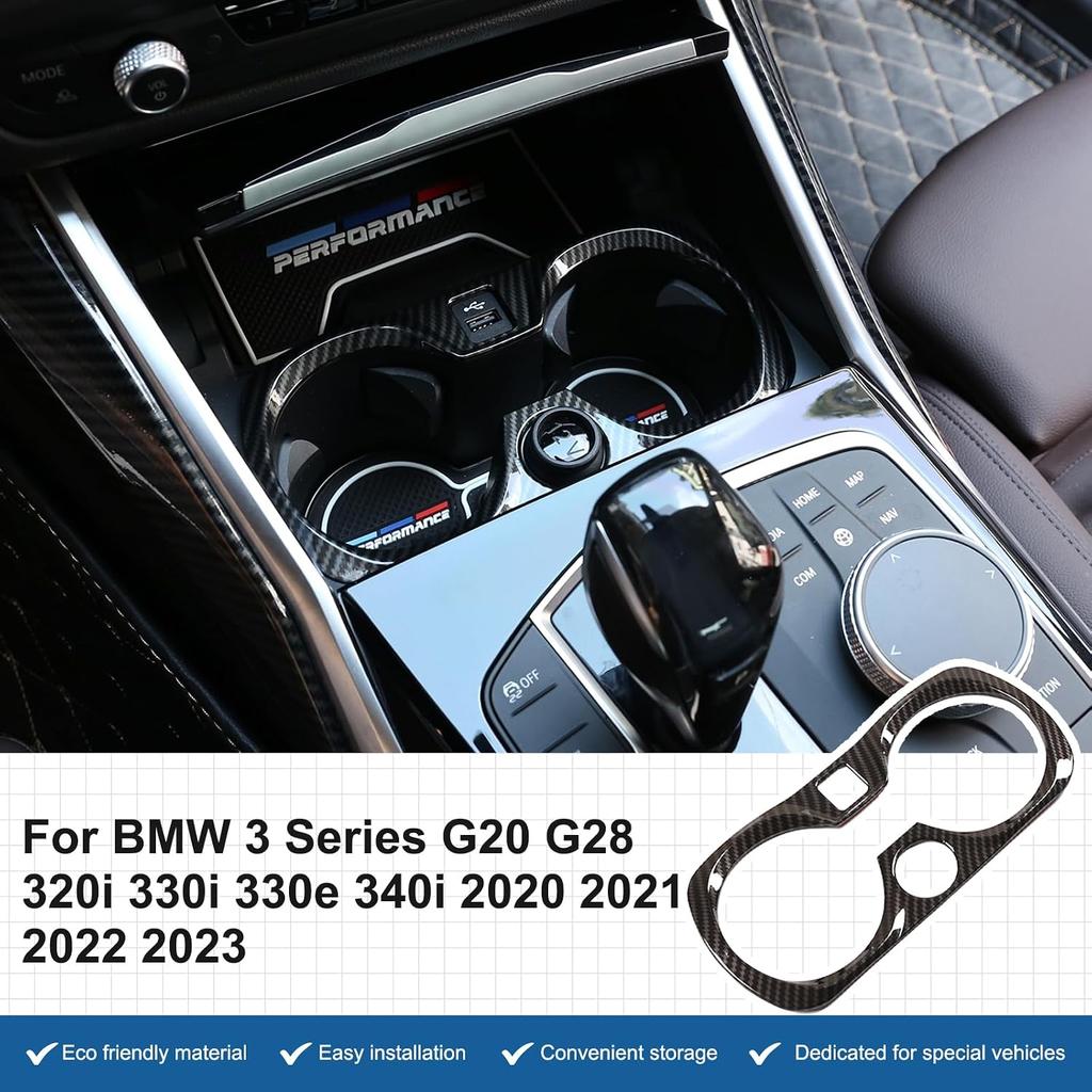 Car Cup Holder Panel Trim Frame Compatible with BMW 3 Series G20 G28 2020-2022,ABS Center Console Front Water Cup Holder Cover Interior Decoration