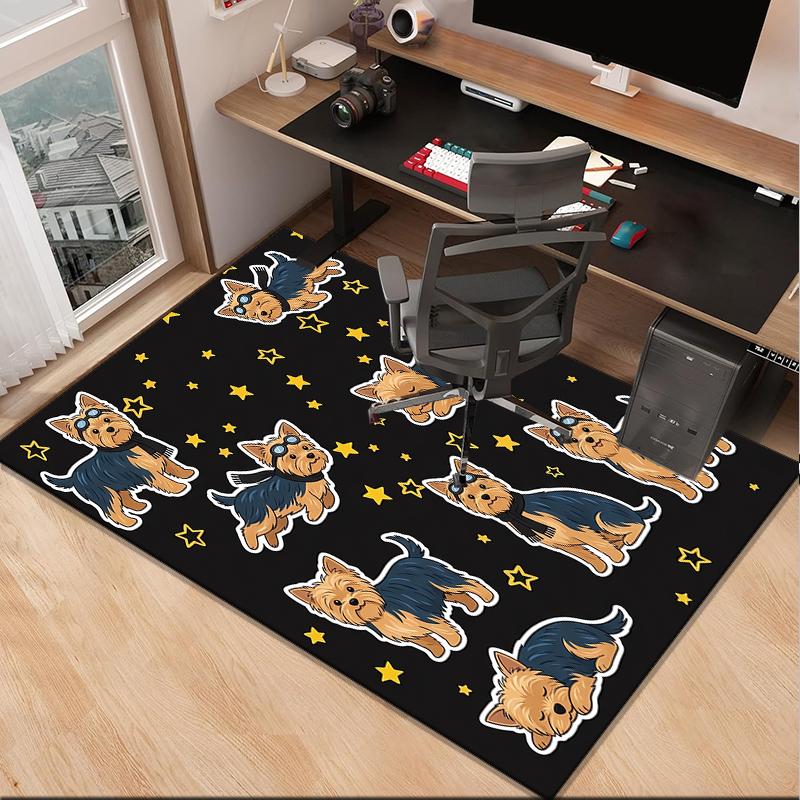 Cherry Blossom Yorkie Office Rug Chair Mat, Entryway Carpet, Suitable for Front Door, Bedroom, Living Room, Desk, Holiday Gift