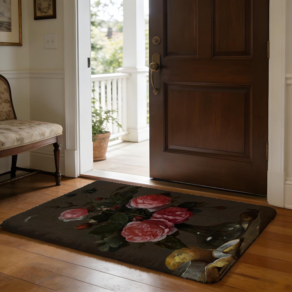 Advanced Flower Oil Painting Floor Mat Soft Flannel Absorbent Mat Non-Slip Rug Home Bedroom Bathroom