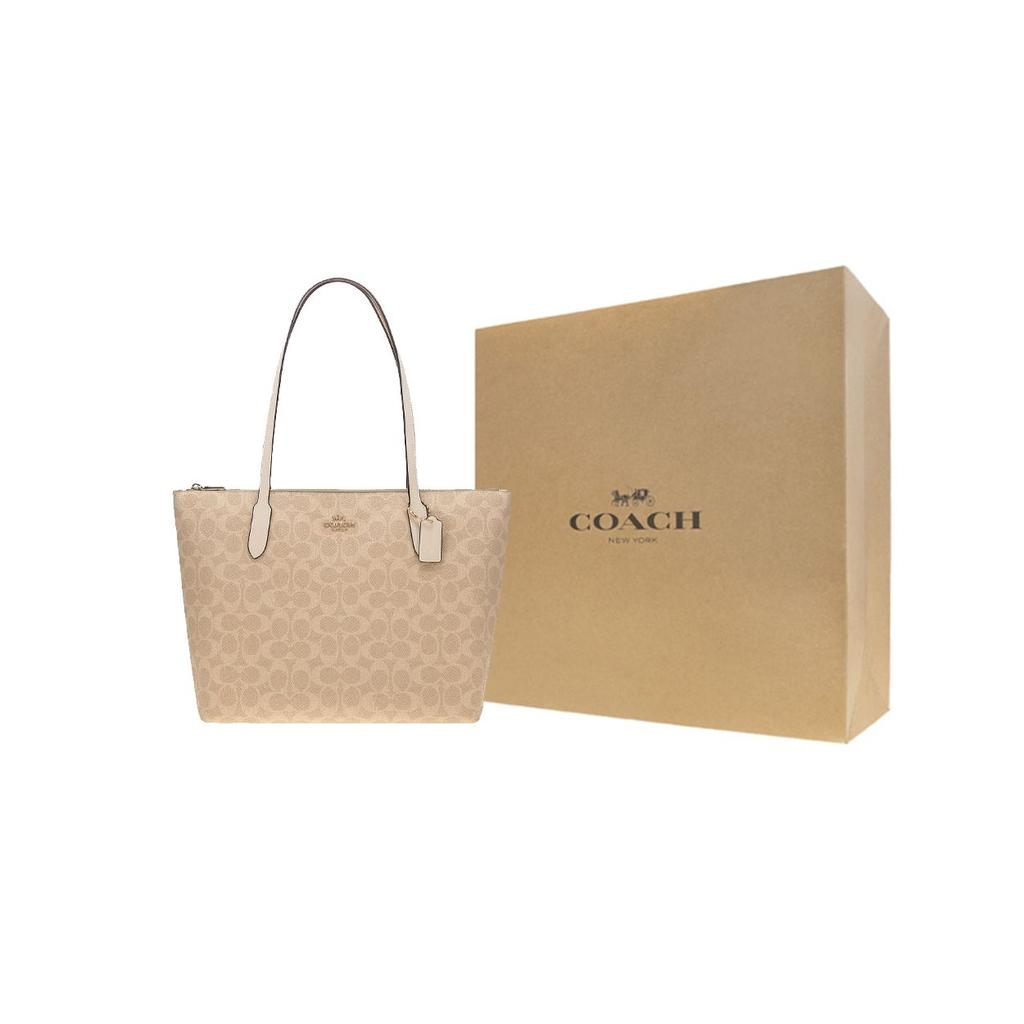 Coach Zip Top Tote 30 Classic Logo Synthetic Leather Tote Bag Women Tote Beige CBT20-IMXDM