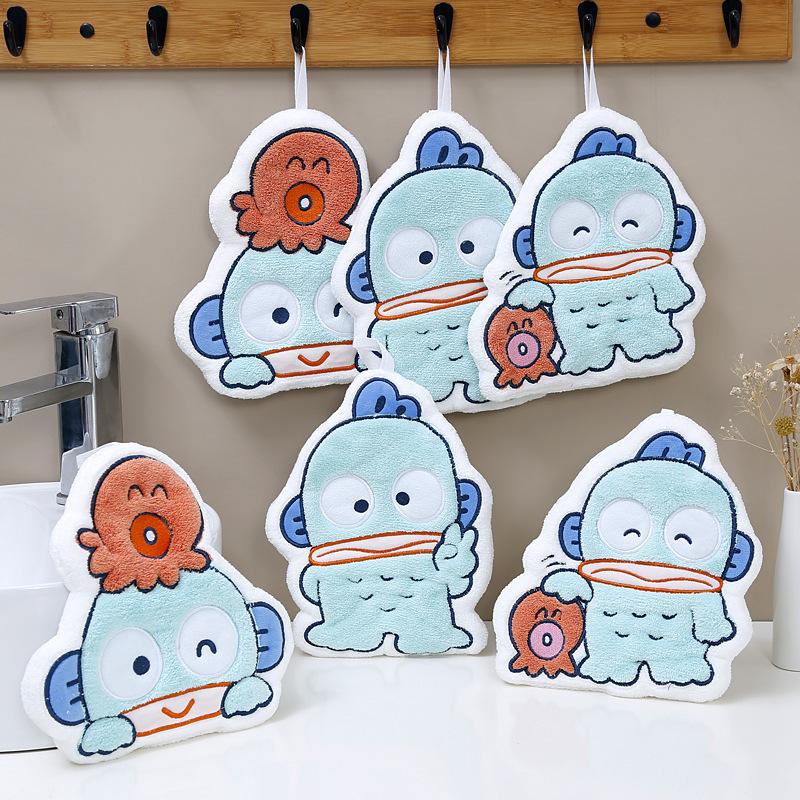 New Cartoon Clownfish, Coral Fleece, Water-absorbing and Quick-drying Children's Hand Wipes, Small Square Towels, Octopus Can Hang Non-smelly Hand