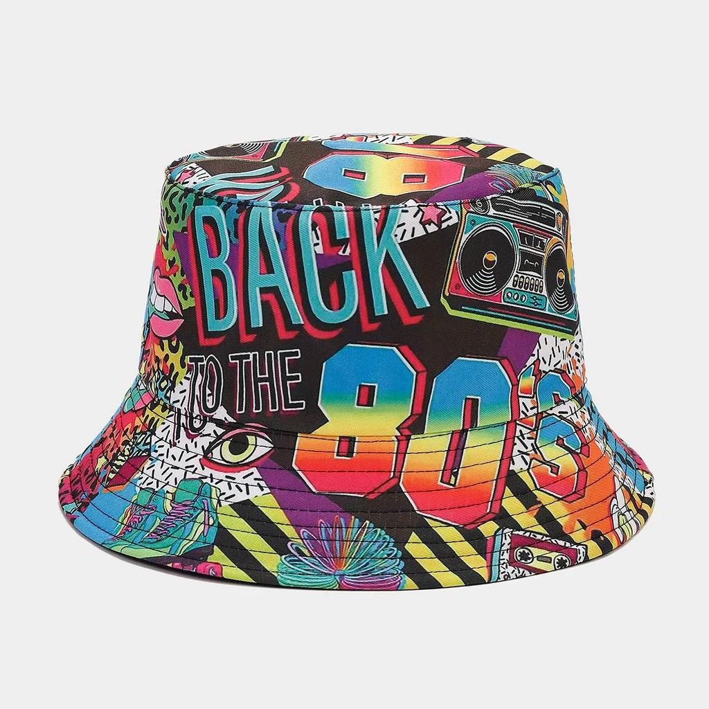 Sommer Vintage 80 90 Party Graffiti Fischerhut Männer Frauen Wendbar Panama Europäische Amerikanische Klassiker Bob Angeln Strand Sonnenhut