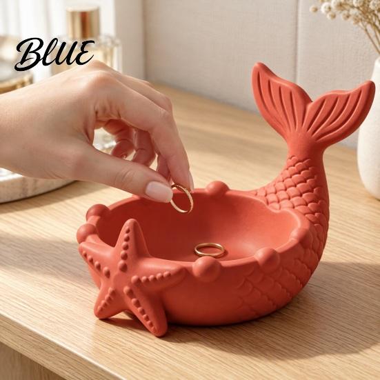 Decorative Key Bowl 3D Printed Mermaid Tail Jewelry Tray with Starfish Design for Rings Earrings and Cute Shell Keys Ocean Style Storage Tray