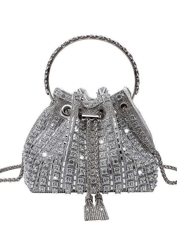 Elegant Silver AB Rhinestone Tassel Handbag - Women's Shoulder Bag for Live Streaming