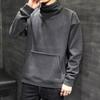 Men's Casual Solid Color Round-neck Long-sleeved Pocket Sweatshirt, Men's Fleece Thickened Warm High-neck Sweatshirt