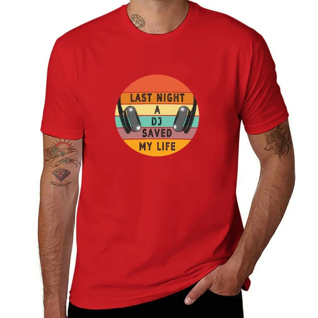 Last Night a DJ Saved My Life in Colourful Sun with Headphones T-Shirt graphics custom shirt cute clothes mens graphic t-shirts