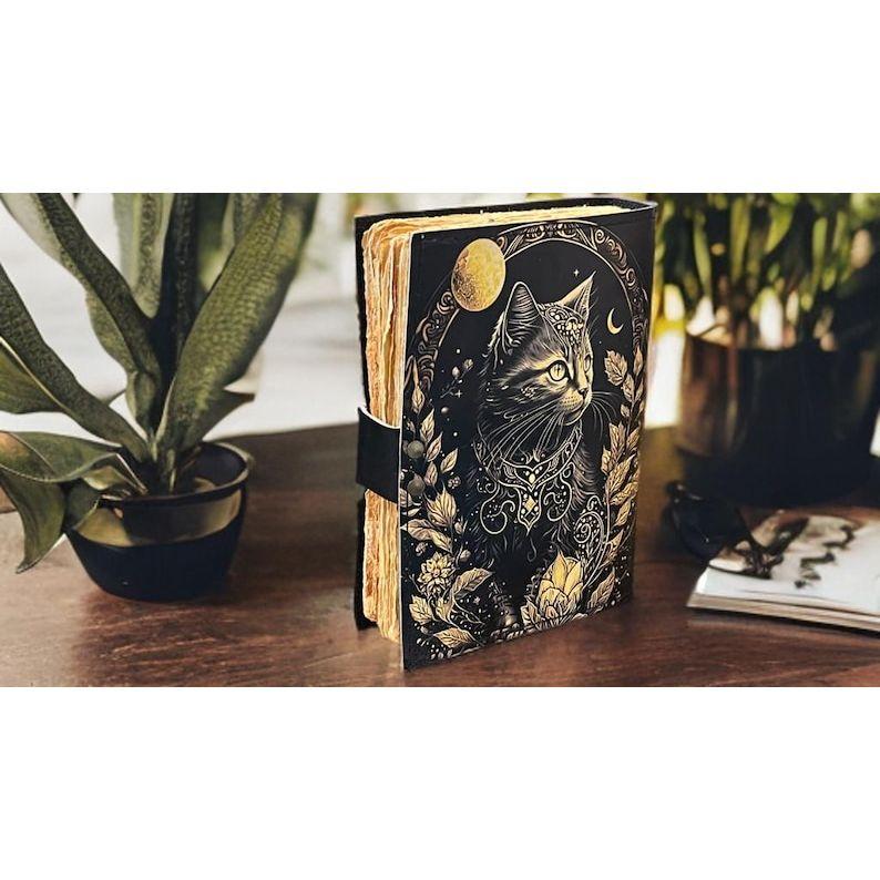 Celtic Cat Leather Journal • Handmade Grimoire Book of Shadows • Gift for Witches & Cat Lovers”