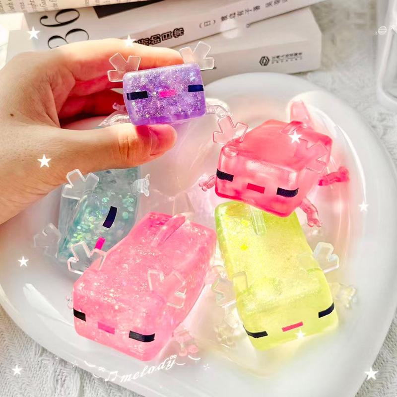 Quetschbares Axolotl-Spielzeug mit Glitzer-Pailletten, langsam aufsteigende Stressabbau-Kugel, Tier-Sensorik-Fidget-Spielzeug, Quetsch-Entlüftungsspielzeug, Lustiges Spielzeug, Geschenk