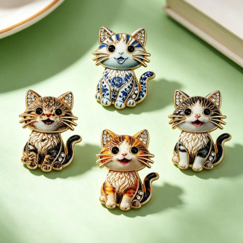 Lovely Animal Cat Brooch Cute Sitting Design Shiny Rhinestone Unisex Lapel Pin for Women Prom Party Clothing Accessory