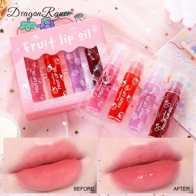 Aceite para Labios Cuatro Juegos de Cajas Fluido Hidratante e Hidratante, Suplemento de Agua, Aceite con Aplicador de Rueda, Grietas Secas, Transparencia IncoloraMaquillaje