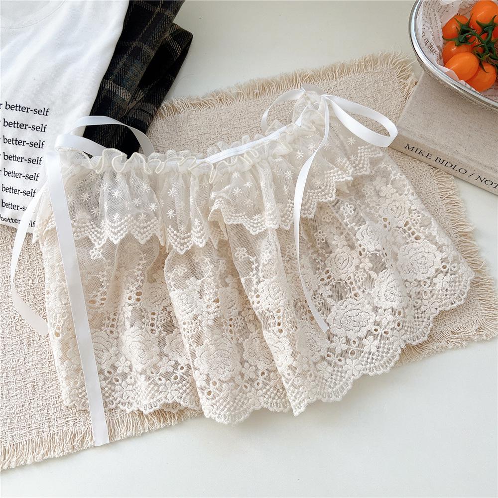 White Floral Ballet Lace Mesh Half Skirt - Women's Spring/Autumn Korean Style