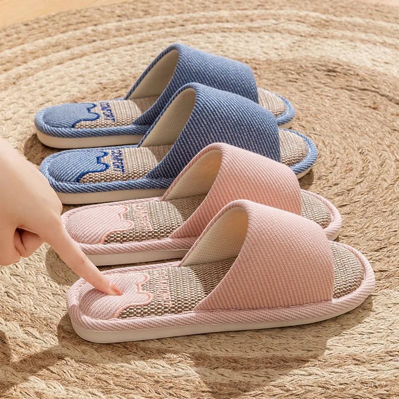 Breathable Cotton-Linen Indoor Slippers for Men & Women – Non-Slip Soft Sole Sweat-Absorbent Silent All-Season Comfort